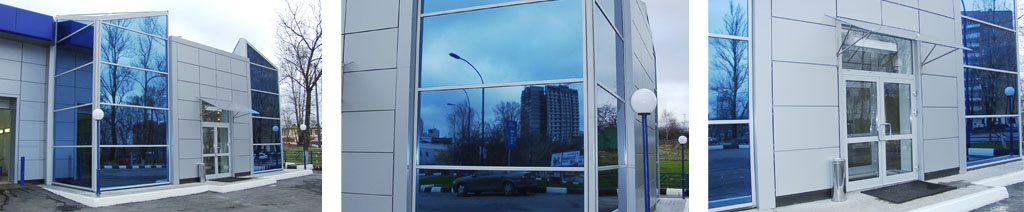 Остекление фасадов магазинов большими стеклопакетами Куровское